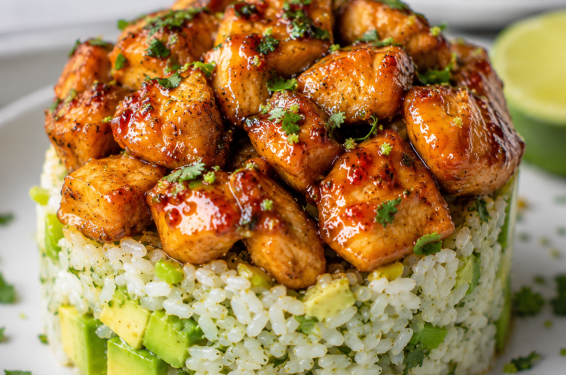 Honey Lime Chicken and Avocado Rice Stack