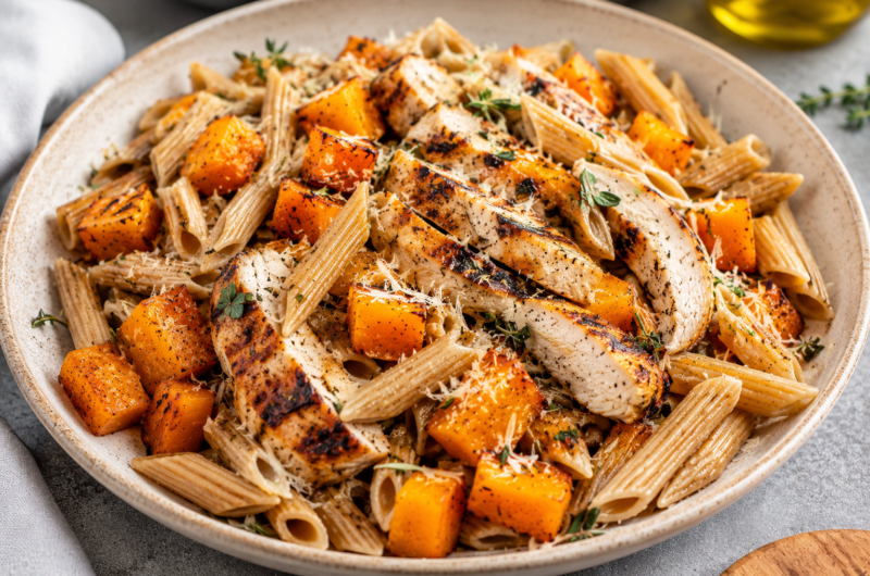 Whole Grain Pasta with Grilled Chicken and Butternut Squash