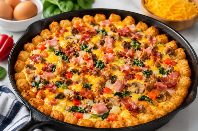 Tater Tot Breakfast Pizza