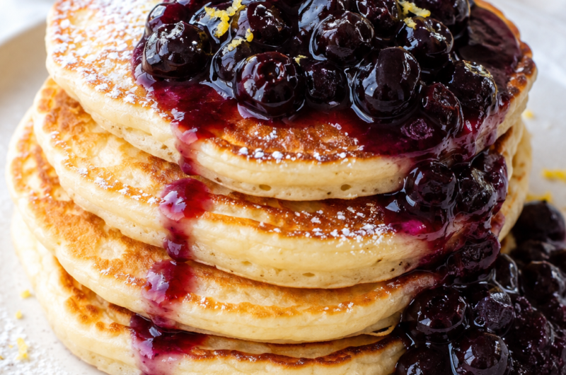 Lemon Ricotta Pancakes with Blueberry Sauce