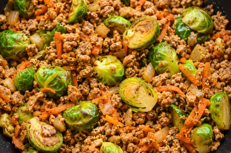 Ground Turkey and Brussel Sprouts Skillet