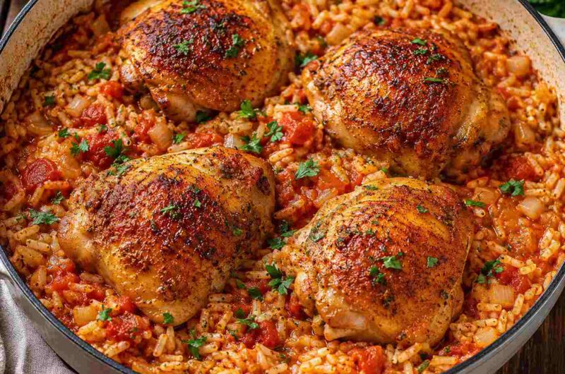 Paprika Chicken Thighs and Rice Skillet