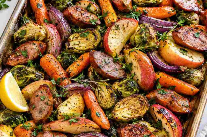 Sheet Pan Smoked Sausage, Apple, and Root Veggie Dinner