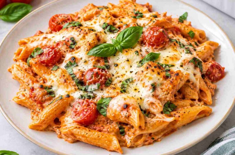 Creamy Pasta Bake with Cherry Tomatoes and Basil