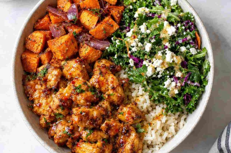 Sheetpan Hot Honey Chicken Bowls